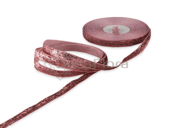 Лента бархатная металлизированная 1см*10y розовая 